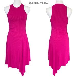 A.L.C. - Bea - Hot Pink Fuchsia Ribbed Sleeveless Asymmetrical Summer Dress
